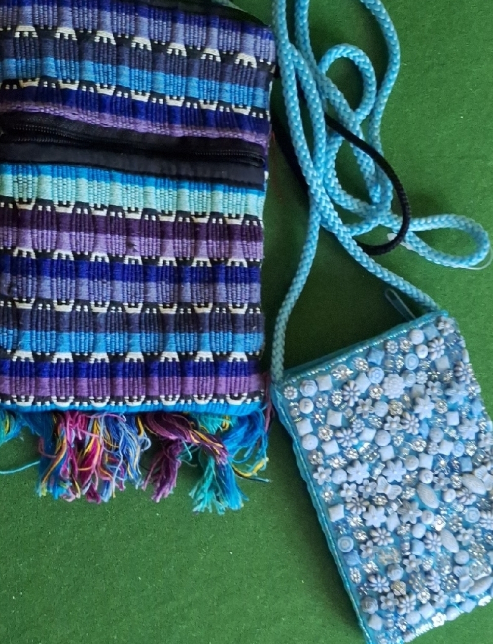 Beaded Teal Crossbody Phone Bag - Women